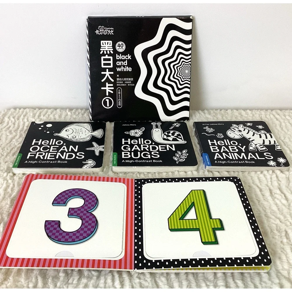Lot of 6 High Contrast Black & White Baby Board Books Cards for Eye Development